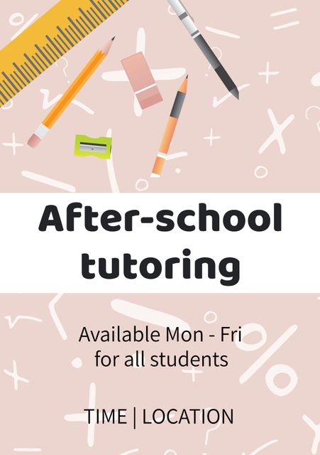 Colorful After-school Tutoring Advertisement with Stationery Symbols - Download Free Stock Templates Pikwizard.com