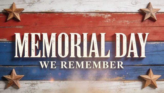 Memorial day remembering fallen heroes on rustic red white blue wood planks with stars