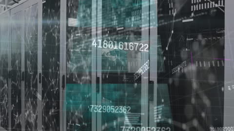 Digital Data Overlay in Server Room Concept Animation