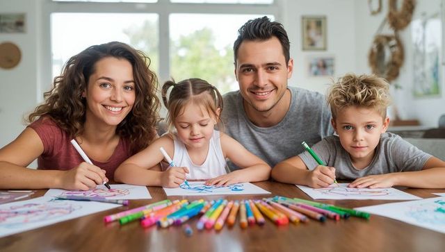 Happy family enjoying artistic activities together at home