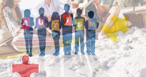 Autism Awareness Concept at Summer Beach Gathering