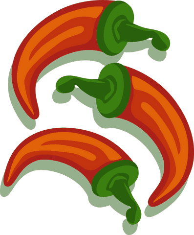 Transparent vector illustration of red chili peppers with green stems