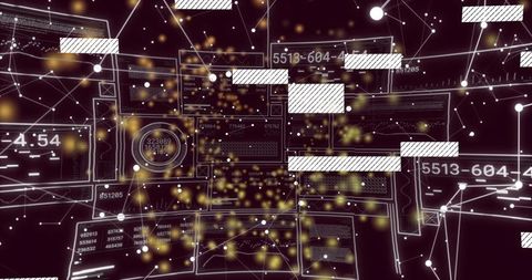 Floating Holographic Data Dashboard Displaying 3D Network Nodes and Glowing Particles