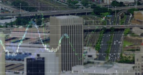 Financial Data Overlay Over Urban Skyline