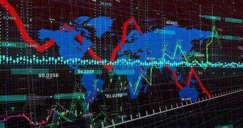 Futuristic Global Data Analytics with Blue World Map Overlay
