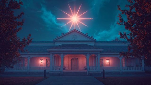 Colonial House Glowing Beneath Starry Night Sky