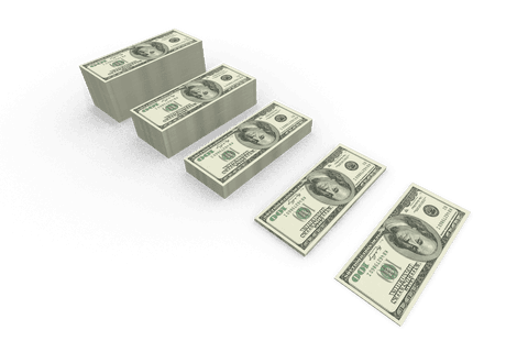 Transparent Background with USA Dollar Banknotes in Stacks