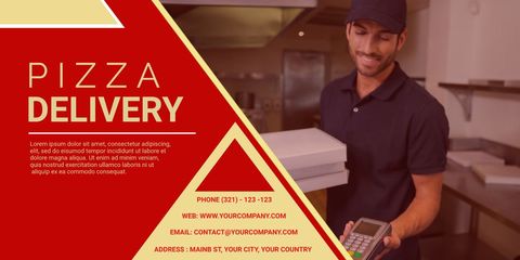smiling delivery person promotes convenient food service with payment device - Download Free Stock Templates Pikwizard.com