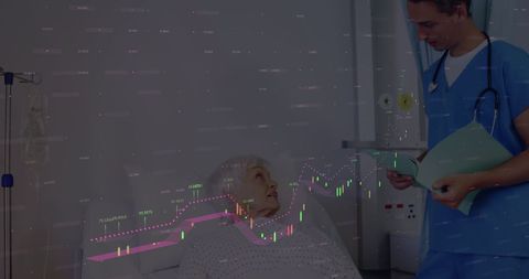 Healthcare industry meet finance analytics: doctor with senior patient