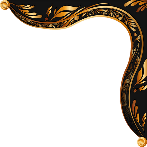 Ornamental Corner Filigree with Gold and Black on Transparent Background