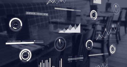 Dynamic Digital Graphs Overlaying Modern Cafe Interior - Download Free Stock Images Pikwizard.com