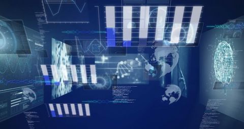 Futuristic digital interface showcasing global data processing