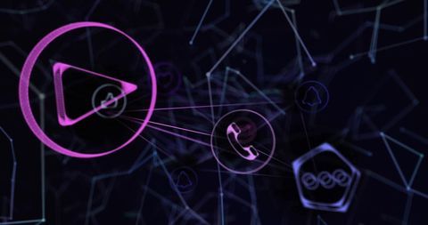 Abstract network of connections with digital communication icons