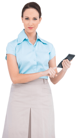 transparent businesswoman using calculator in office attire - Download Free Stock Videos Pikwizard.com