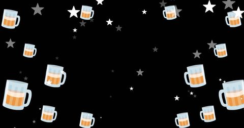 Festive Beer Mugs and Stars on Black Background