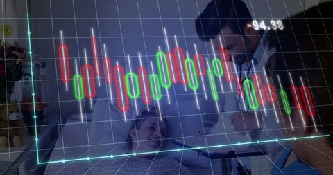 Doctor Monitoring Patient in Hospital Bed with Chart Data Overlay