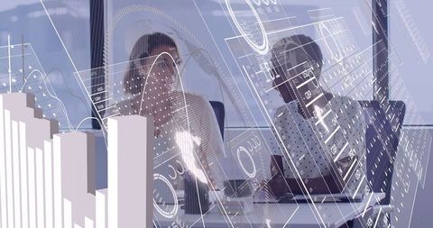 Business Analysts Discussing Digital Data Projections in Office Setting