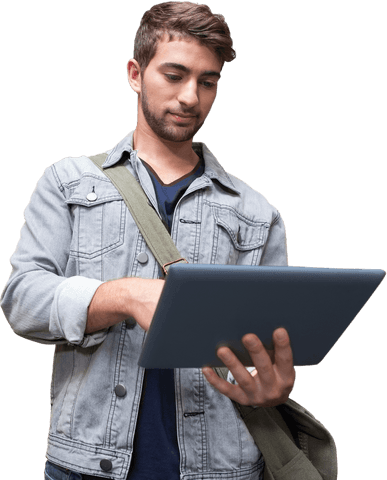 young man using tablet for study transparent background - Download Free Stock Videos Pikwizard.com