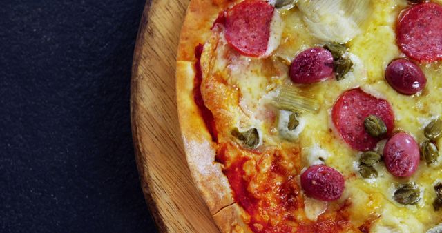 Close-up of Classic Italian Pizza with Salami and Olives - Download Free Stock Images Pikwizard.com
