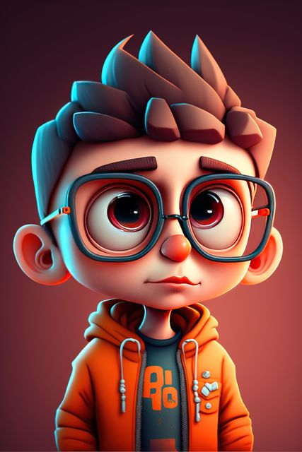 Portrait of cute caucasian boy with glasses and brown hair, created using generative ai technology. Portrait and people concept, digitally generated image.