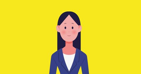 Illustration showing a cartoon woman in a business suit with a neutral expression against a bright yellow background. Important for design projects emphasizing simplicity in character portrayal. Suitable for use in presentations, educational materials, or graphic design content aimed at conveying straightforward messaging or concepts.