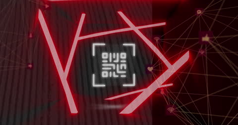 Digital QR Code and Network Connections Illustration