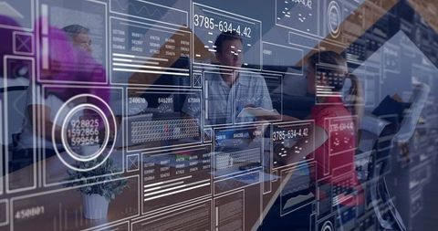 Business Team Presenting Augmented Reality Data Dashboards in Modern Boardroom