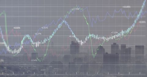 City Skyline with Overlay of Financial Market Trends - Download Free Stock Images Pikwizard.com