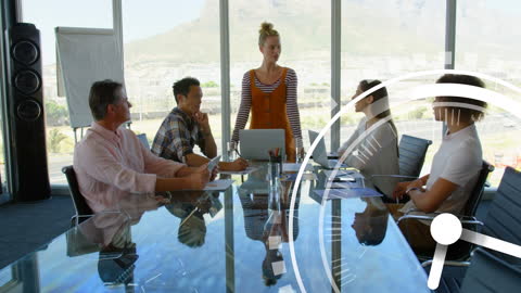 Diverse Team Meeting with Digital Interface in Modern Office