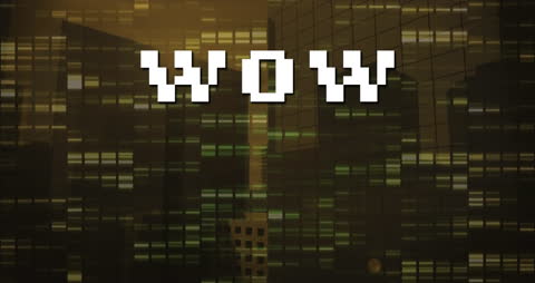 Retro Style WOW Text Over Modern Cityscape