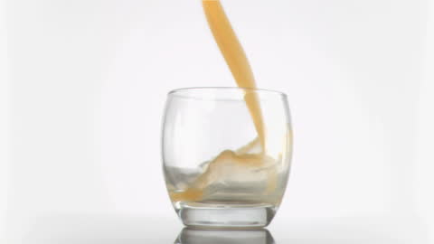 Slow Motion Flow of Pineapple Juice into Glass