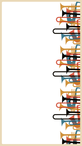 Vertical brass instruments border on transparent blue background