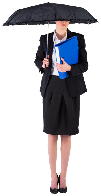 Transparent image of businesswoman holding black umbrella and blue folder - Download Free Stock Videos Pikwizard.com