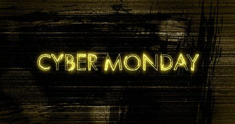 Cyber monday text with yellow neon digital display