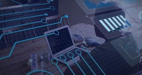 Man Analyzing Digital Data with Futuristic Interface Overlay