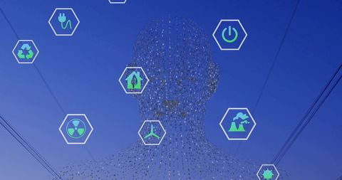 Digital Human with Eco Icons Against Blue Sky - Download Free Stock Images Pikwizard.com