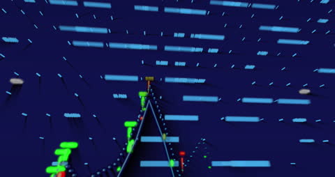 Abstract Data Processing Visualization on Blue Background