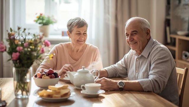 Elderly Couple Sharing Relaxing Morning Tea Together