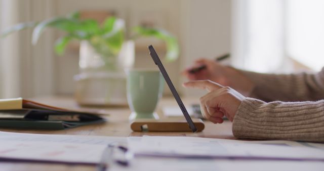 Person Using Tablet in Cozy Home Office, Close-Up - Download Free Stock Images Pikwizard.com