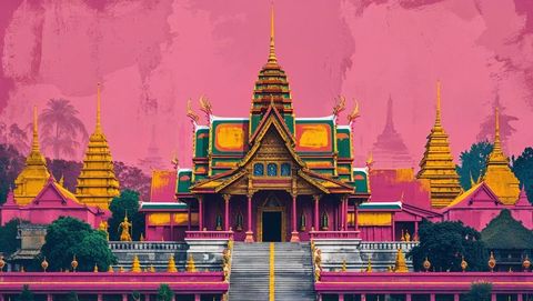 Vibrant temple facade highlighting architectural grandeur and heritage