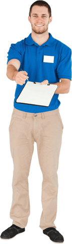 Transparent Sales Assistant Smiling with Pen and Clipboard - Download Free Stock Videos Pikwizard.com
