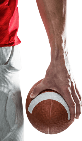 Close-up of athlete holding football with transparent background