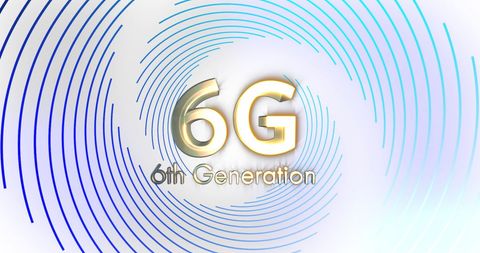 6G Technology Concept Gold Text Circular Blue Lines