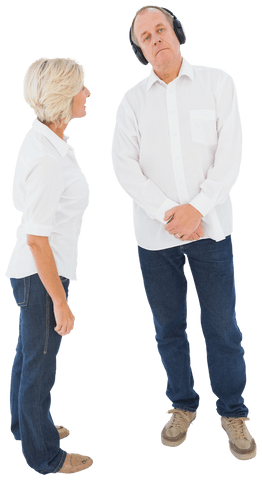 Ignored by Partner: Elderly Couple Interaction, Senior Man Wearing Headphones, Transparent - Download Free Stock Videos Pikwizard.com