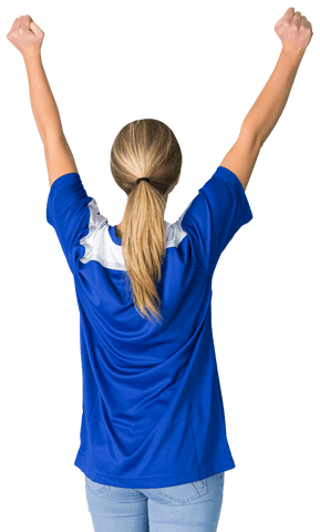 Transparent Cheering Football Fan in Blue Jersey from Behind