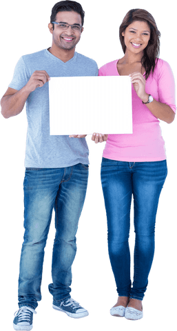 Smiling Couple Presenting Blank Billboard Transparent