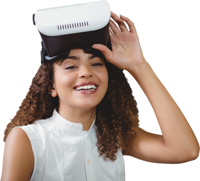 Happy Woman Wearing Transparent Virtual Reality Simulator - Download Free Stock Videos Pikwizard.com