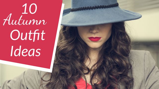 Elegant woman showcasing autumn outfit with stylish blue hat and red lipstick. Ideal for fashion blogs, beauty tips, and seasonal outfit inspiration.