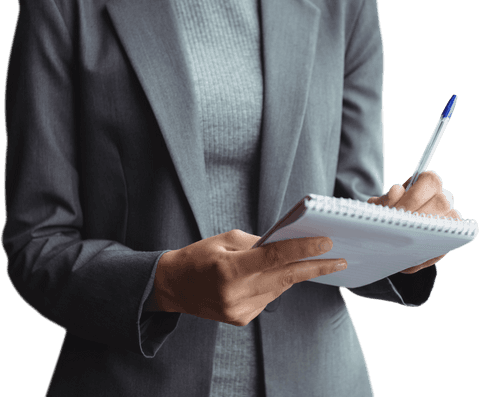 transparent businesswoman writing notes on notepad, grey suit detail - Download Free Stock Videos Pikwizard.com