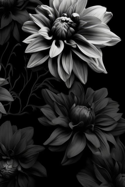 Black and White Close-Up of Dahlia Flowers Against Dark Background - Download Free Stock Images Pikwizard.com